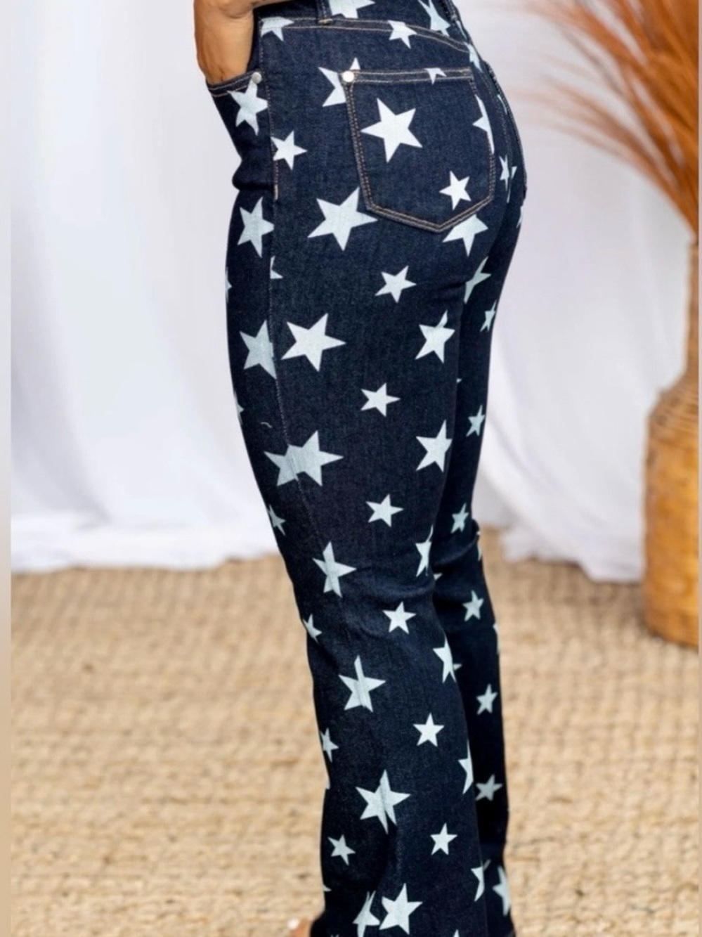 Judy Blue Dark Blue Star Print Flared Jeans - Picture 2 of 3